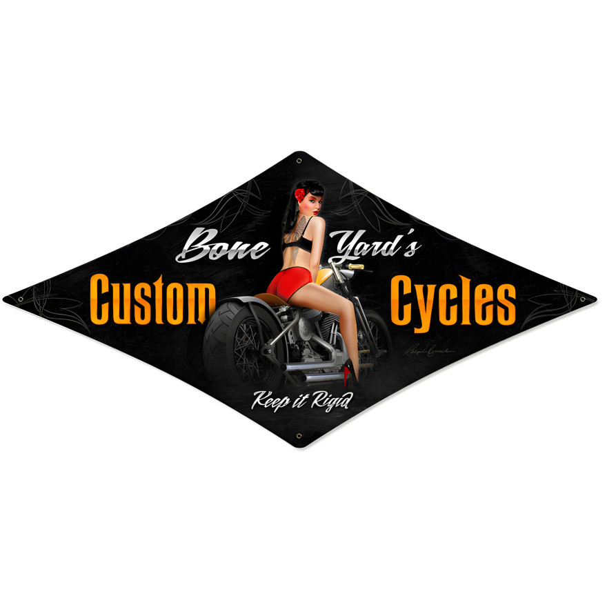 Bone Yard Cycles Metal Sign - 22" x 14"