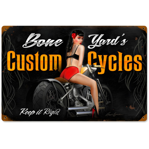 Bone Yard Cycles Metal Sign - 18" x 12"