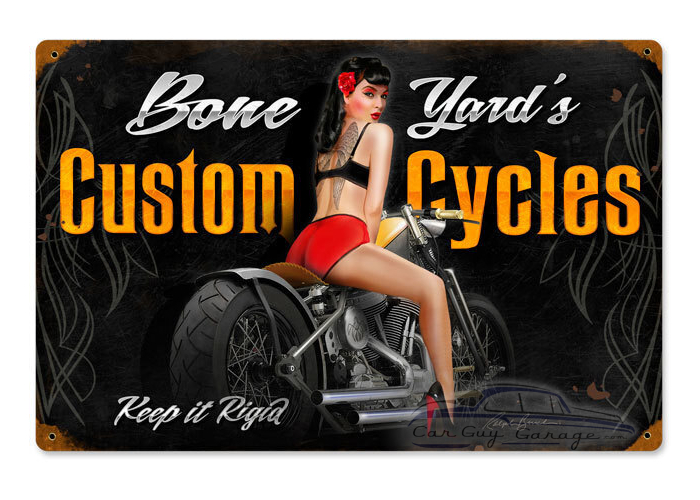 Bone Yard Cycles Metal Sign - 18" x 12"
