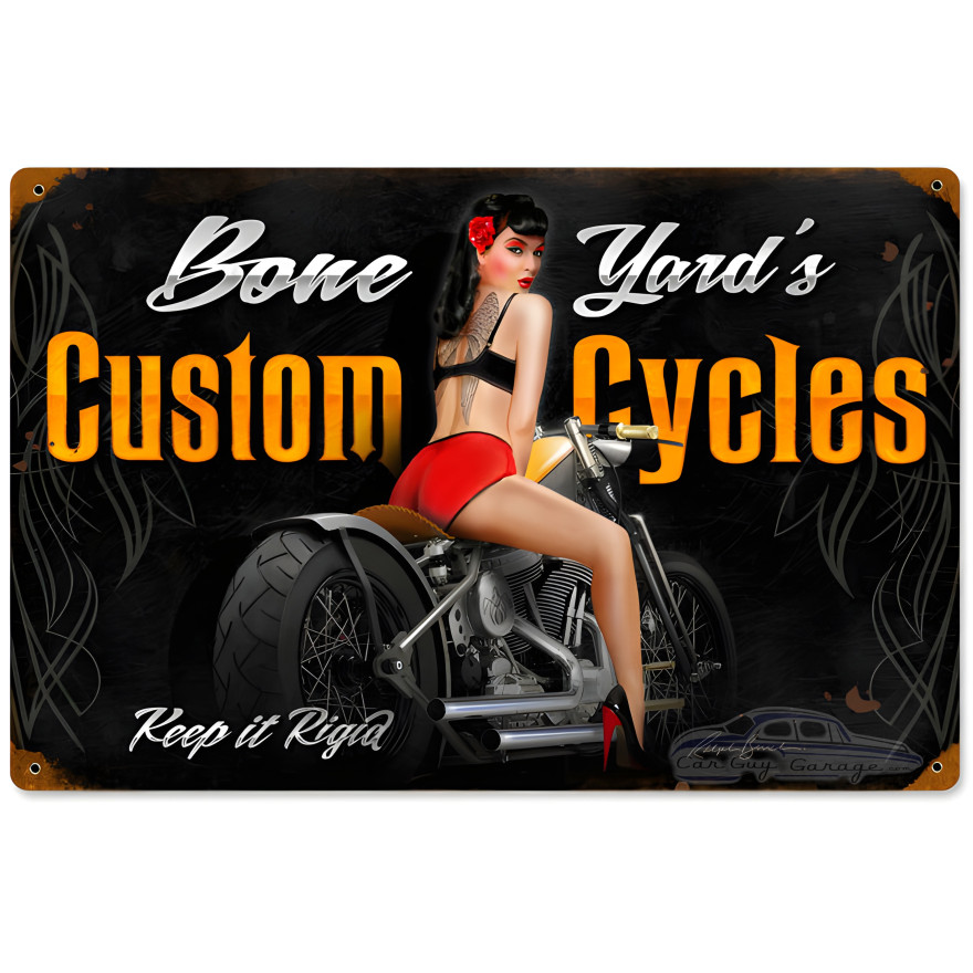 Bone Yard Cycles Metal Sign - 18" x 12"