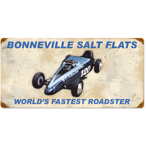 Bonneville World's Fastest Roadster Metal Sign - 24" x 12"