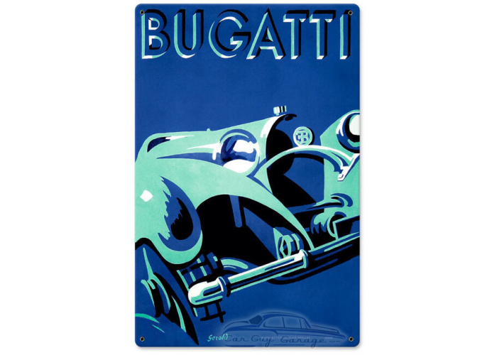 Bugatti Blue Metal Sign - 12" x 18"