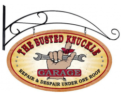 Busted Knuckle Garage Sign - 24" x 14" Double Sided Oval with Hanging Bracket