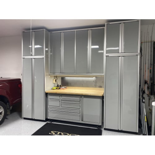 12 Foot Wide Aluminum Garage Cabinets with Rolling Tool Cart