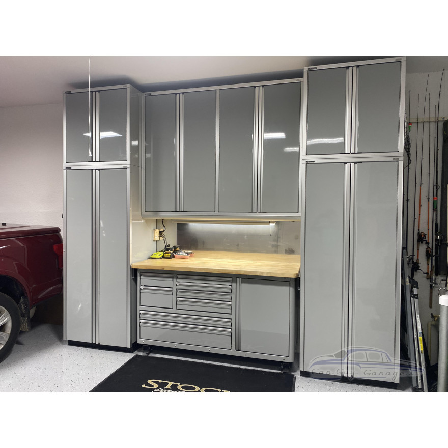 12 Foot Wide Aluminum Garage Cabinets with Rolling Tool Cart