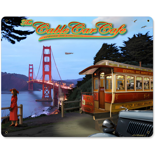Cable Car Cafe Metal Sign - 15" x 12"