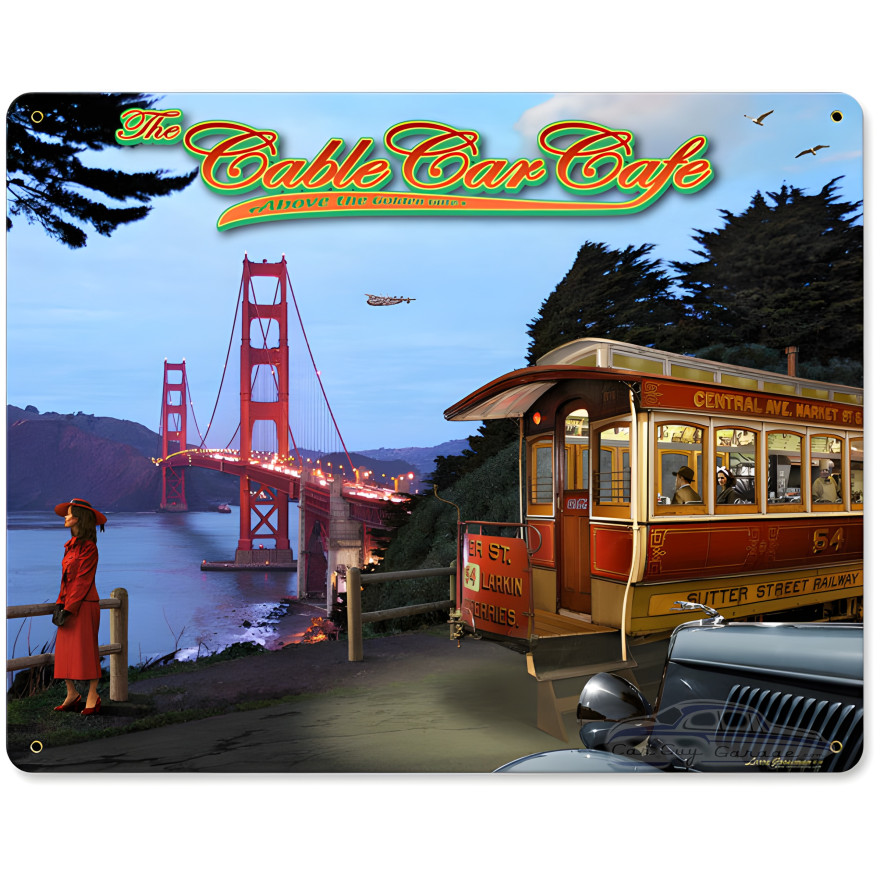 Cable Car Cafe Metal Sign - 15" x 12"