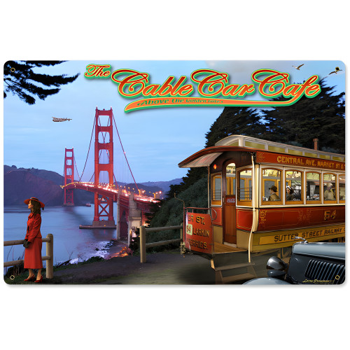 Cable Car Cafe Metal Sign - 18" x 12"