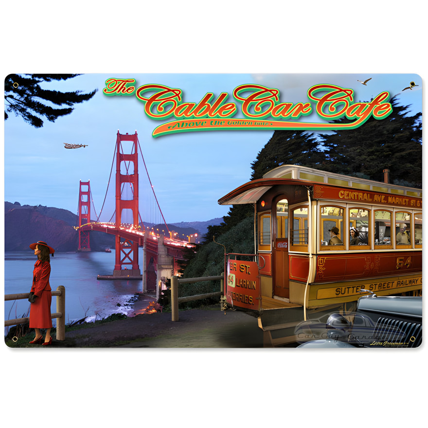 Cable Car Cafe Metal Sign - 18" x 12"