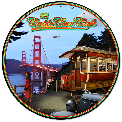Cable Car Metal Sign - 14" Round