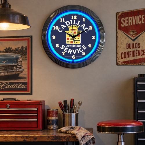 Cadillac Authorized Service Neon Wall Clock - 15 Inch