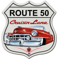 Route 50 Cadillac Crusing Metal Sign - 15" x 15"