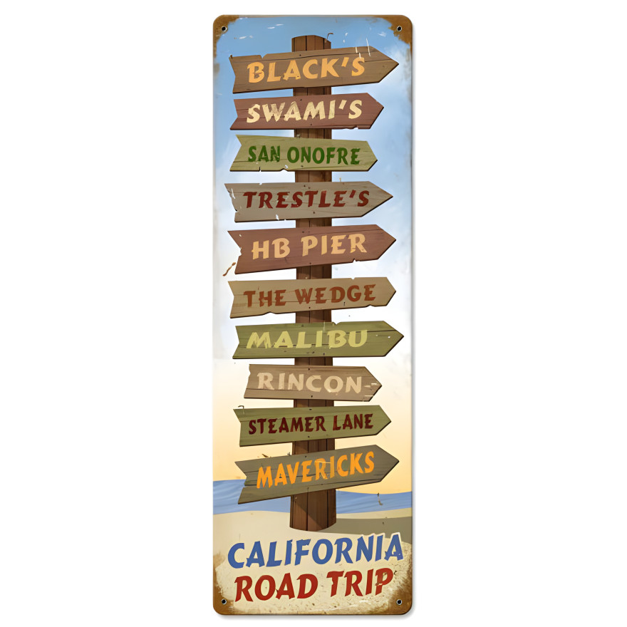 California Road Trip Metal Sign - 8" x 24"