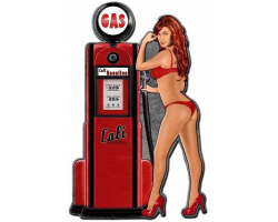 Cali Gas Pump Girl Metal Sign - 24" x 15"
