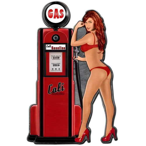 Cali Gas Pump Girl Metal Sign - 24" x 15"