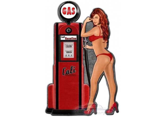 Cali Gas Pump Girl Metal Sign - 24" x 15"