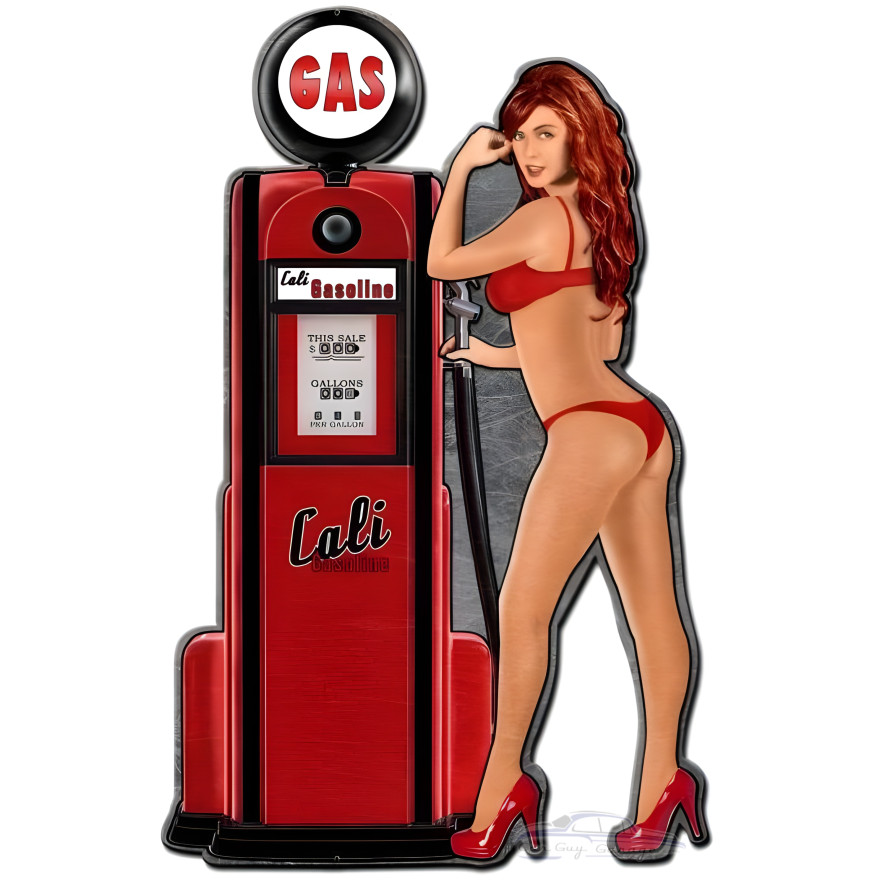 Cali Gas Pump Girl Metal Sign - 24" x 15"