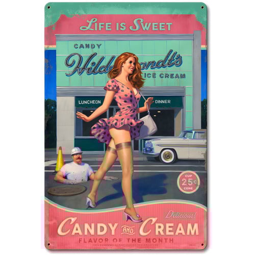 Candy and Cream Metal Sign - 12" x 18"