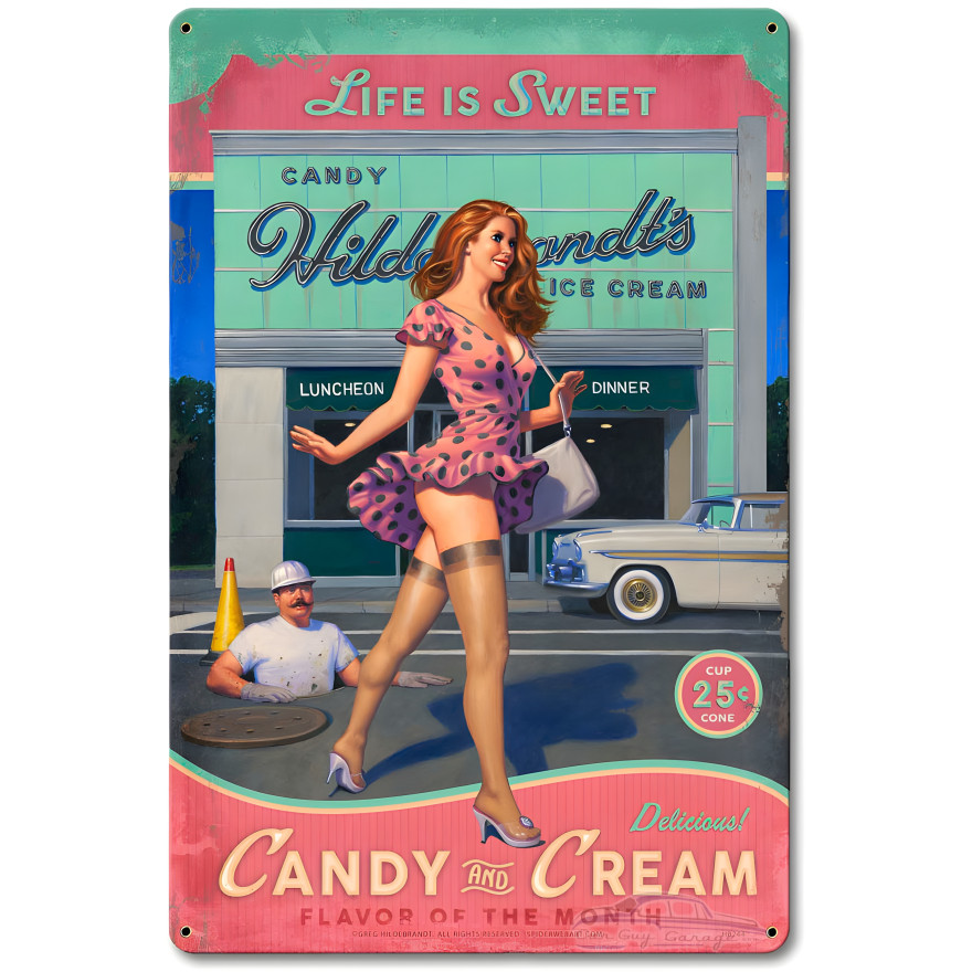 Candy and Cream Metal Sign - 12" x 18"