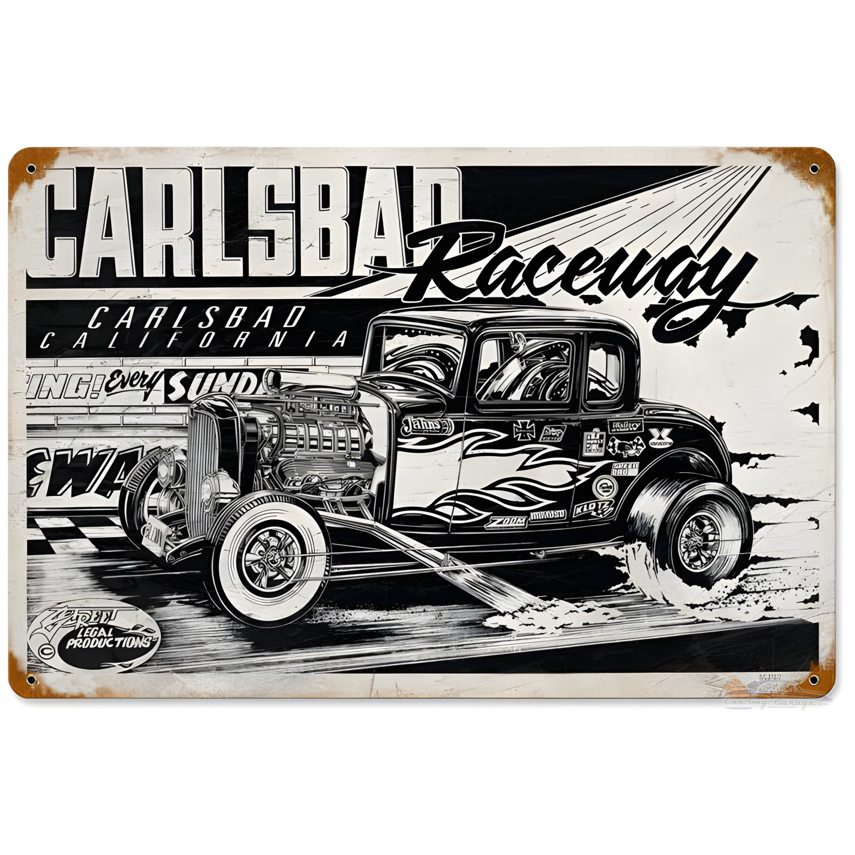 Carlsbad Raceway Vintage Metal Car Sign