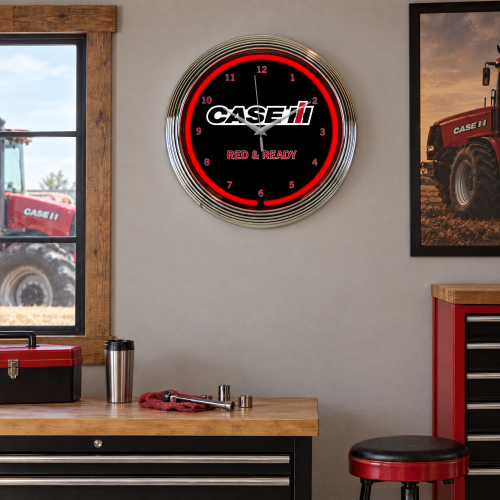 Case IH Red & Ready Neon Wall Clock - 15 Inch Round