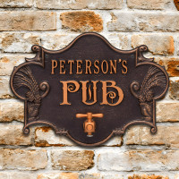 Personalized Hops & Barley Cast Aluminum Pub Sign with Bottle Opener