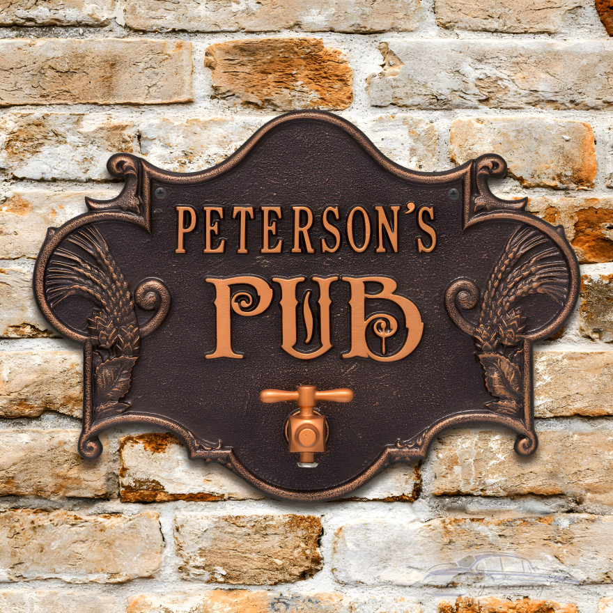 Personalized Cast Aluminum Hops and Barley Beer Pub Sign with Bottle Opener Personalized Cast Aluminum Hops and Barley Beer Pub Sign with Bottle Opener