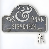 Mr & Mrs Personalized Last Name Wall Key Holder - Cast Aluminum