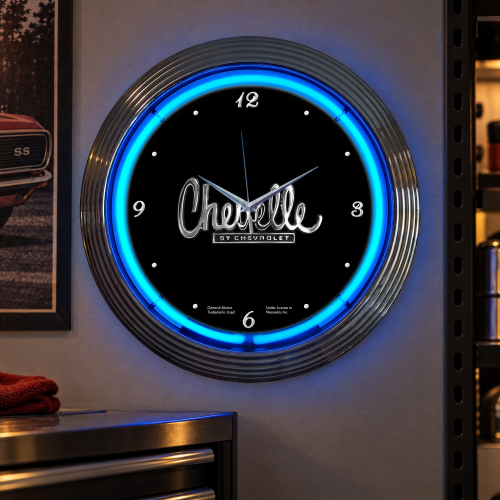 Chevelle Neon Clock - 15 Inch Blue Chevrolet Wall Clock