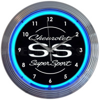 Chevrolet SS Super Sport Blue Neon Wall Clock - 15" Round