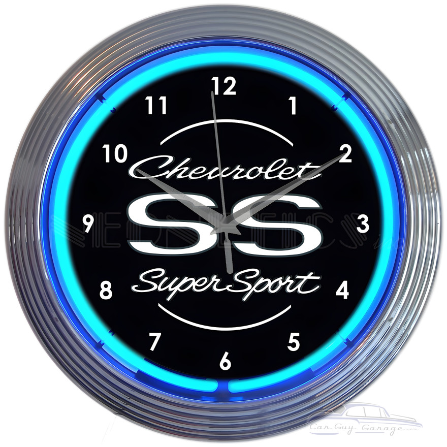 Chevrolet SS Super Sport Blue Neon Clock Chevrolet SS Super Sport Blue Neon Clock