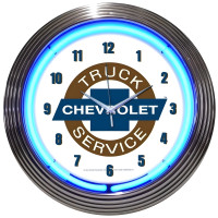 Chevrolet Truck Service Blue Neon Wall Clock - 15" Round