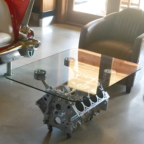 Chevy Engine Block Chrome Coffee Table