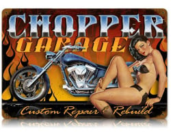 Chopper Garage Metal Sign - 18" x 12"