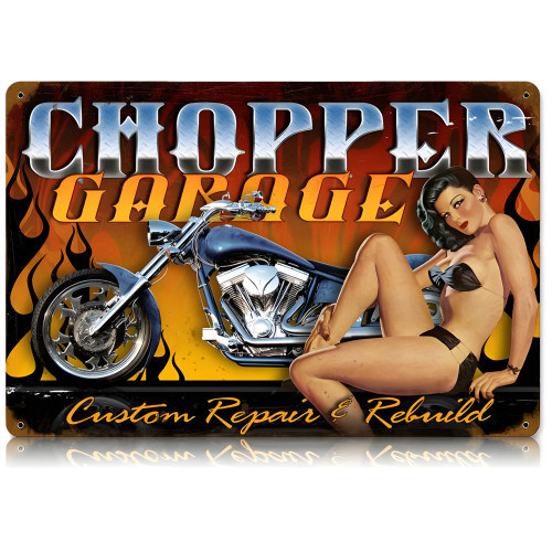 Chopper Garage Metal Sign - 18" x 12"