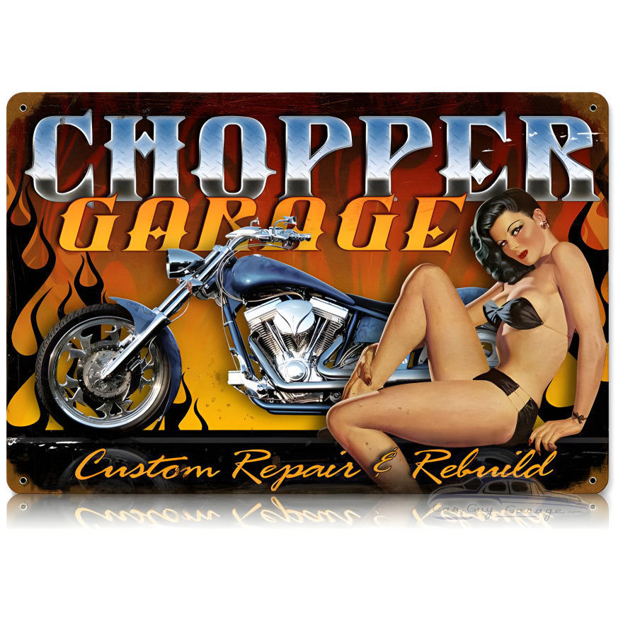 Chopper Garage Metal Sign - 18" x 12"