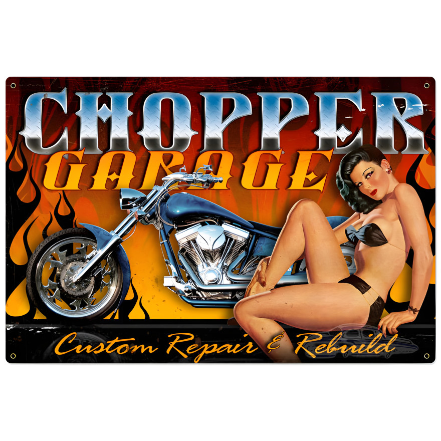 Chopper Garage Metal Sign - 36" x 24"