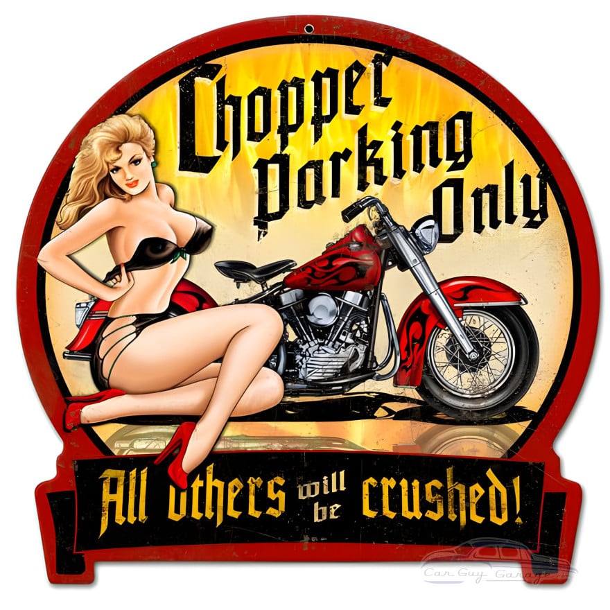 Chopper Parking Metal Sign - 16" x 15"
