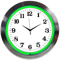 Art Deco Chrome Green Real Neon Wall Clock - 15