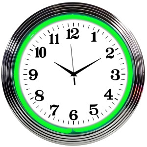 Art Deco Chrome Green Real Neon Wall Clock - 15