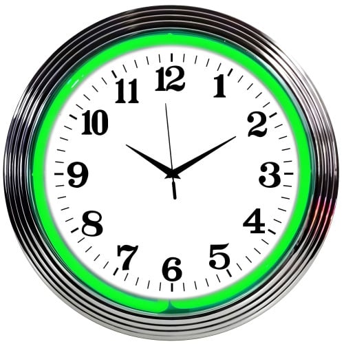 Chrome Green Neon Clock