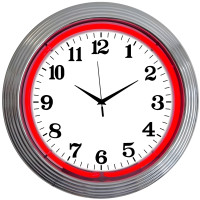 Chrome Red Neon Wall Clock Retro Art Deco Plug In - 15