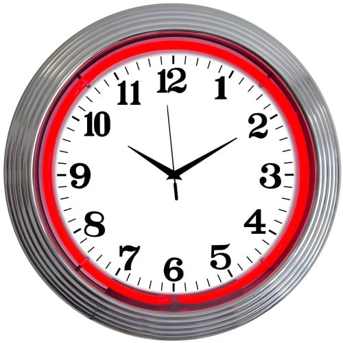 Chrome Red Neon Clock