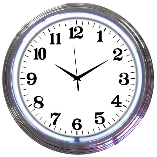 Chrome White Neon Clock