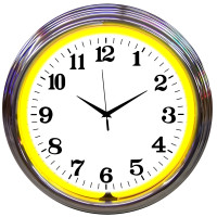 Chrome Yellow Neon Wall Clock Retro Diner Garage Man Cave - 15