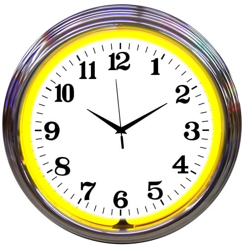 Chrome Yellow Neon Clock