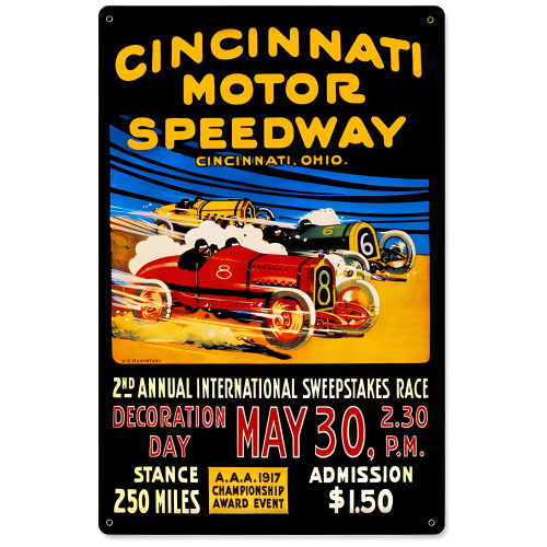 Cincinnati Motor Speedway Metal Sign - 12" x 18"