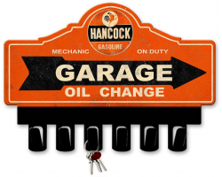 Classic Hancock Gasoline Key Hanger Metal Sign - 14" x 10"