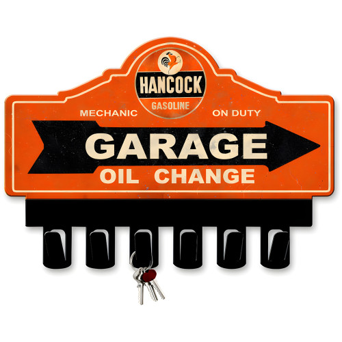 Classic Hancock Gasoline Key Hanger Metal Sign - 14" x 10"