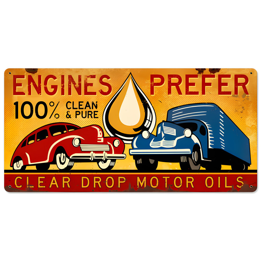Clear Drop Oil Metal Sign - 36" x 18"